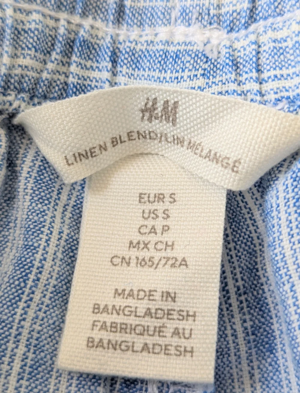 H&M Blue and White Striped Drawstring Linen Pants Small Women's Preppy Summer
